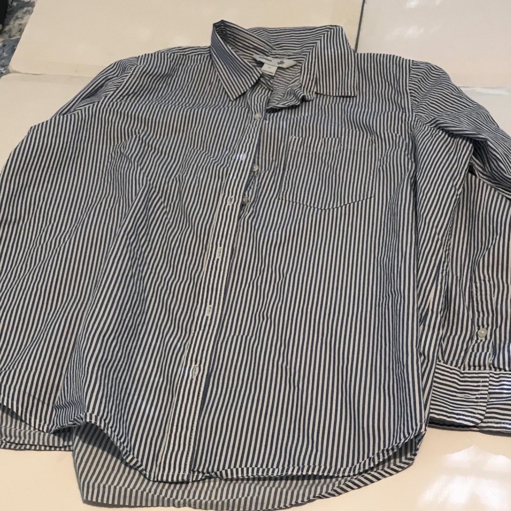 Old Navy The Classic Shirt Womens XL Blue White Striped Long Sleeve Button Down - Picture 2 of 7